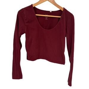PacSun Basics Maroon Scoop Neck Stretch Crop Top Womens M Soft Cotton Layering